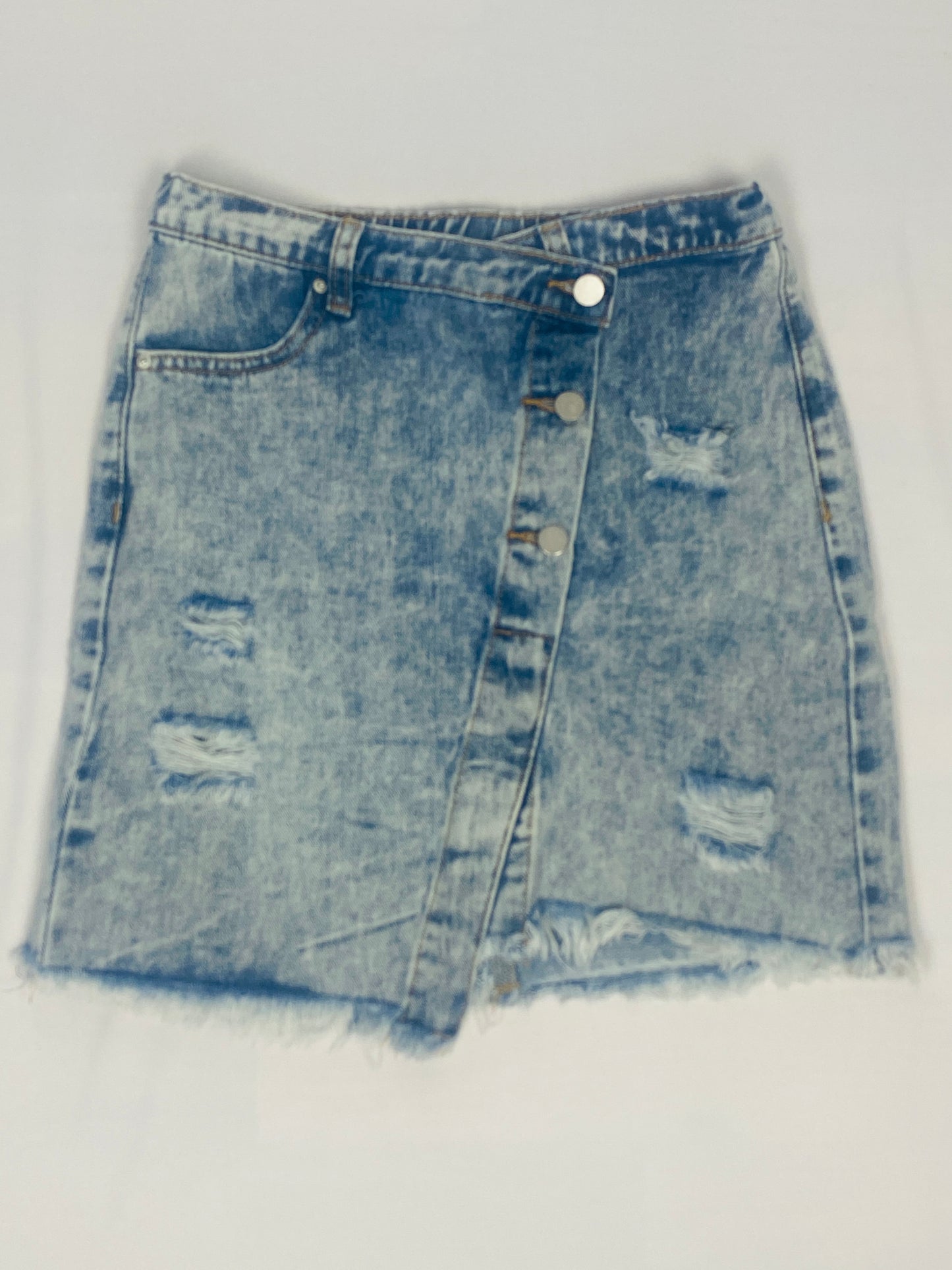 Camila Asymmetric Distressed Denim Skirt