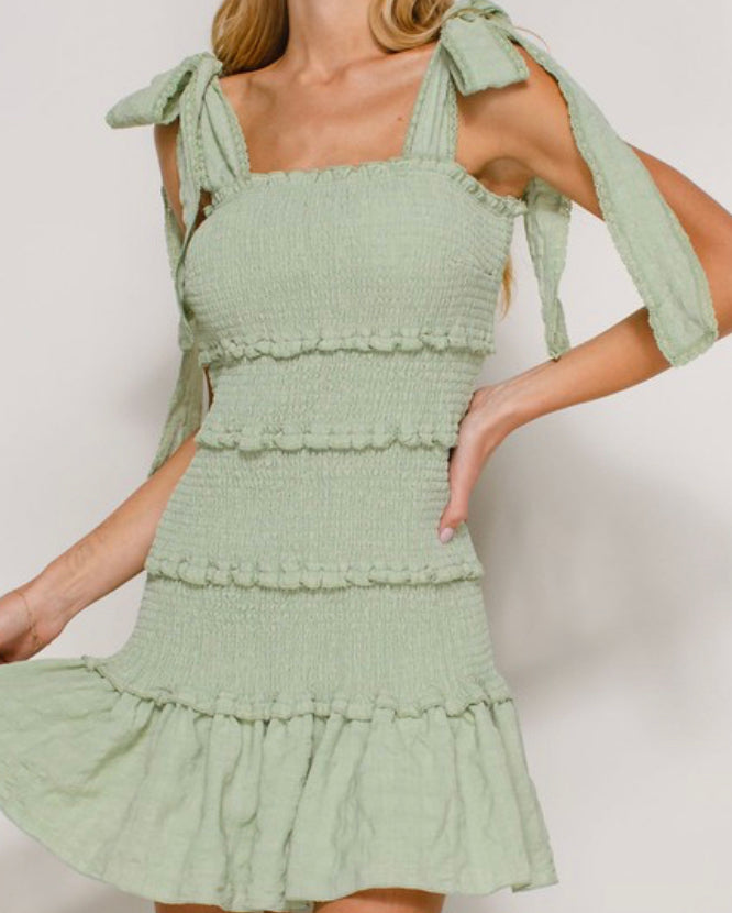 Apple Green smocked Mini Dress