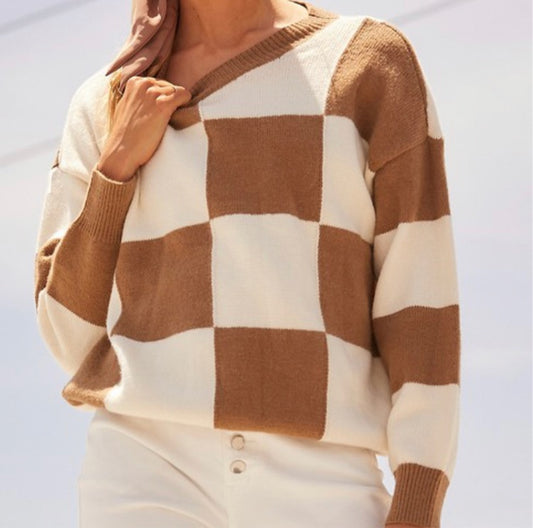 Checkered Neck Sweater